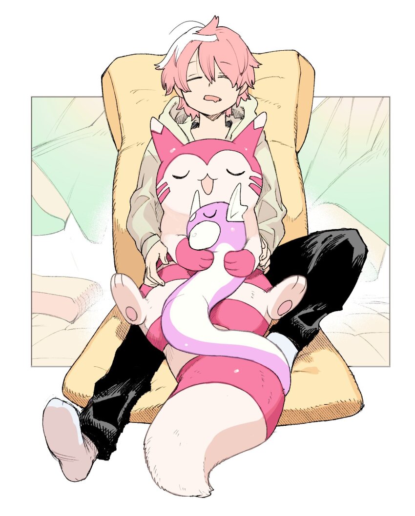 1boy, alternate_color, black_pants, dratini, furret, gen_1_pokemon, gen_2_pokemon, highres