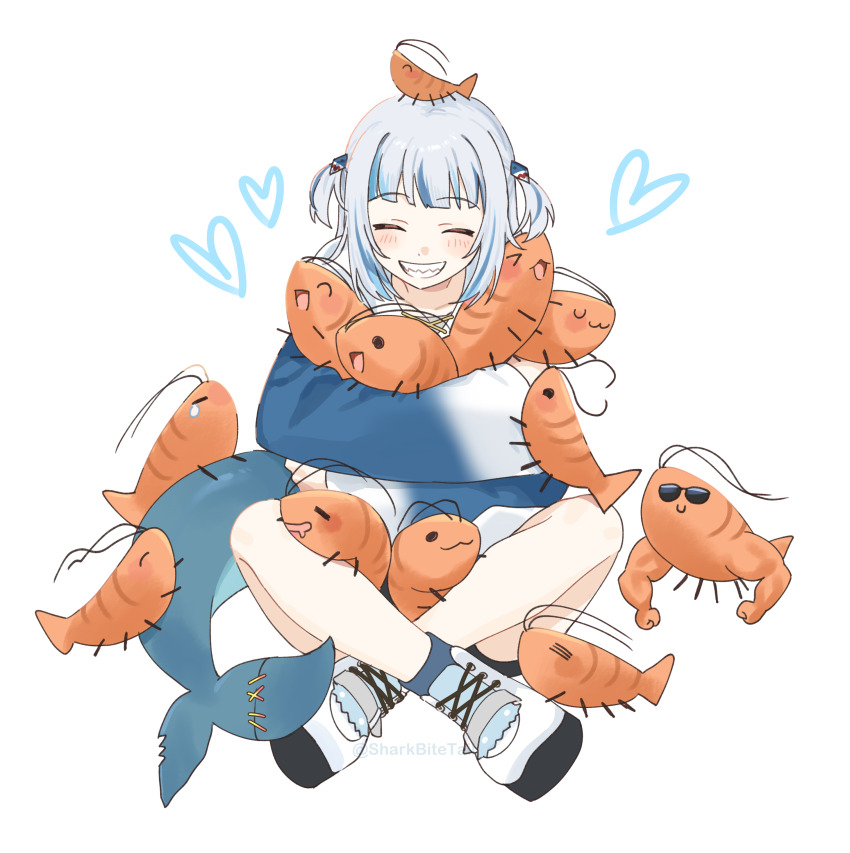 1girl, absurdres, blue_hair, blue_hoodie, blue_socks, blush, closed_eyes, closed_mouth