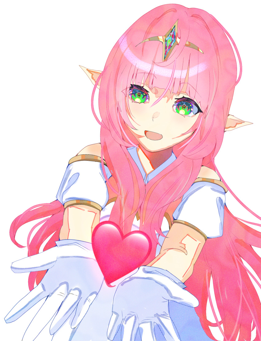 1girl, colored_skin, detached_collar, detached_sleeves, fairy, gem, gloves, gold_tiara