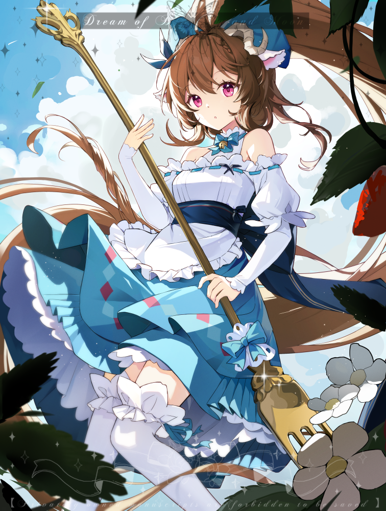 1girl, :o, animal_ears, arknights, bare_shoulders, bell, blue_bow, blue_bowtie