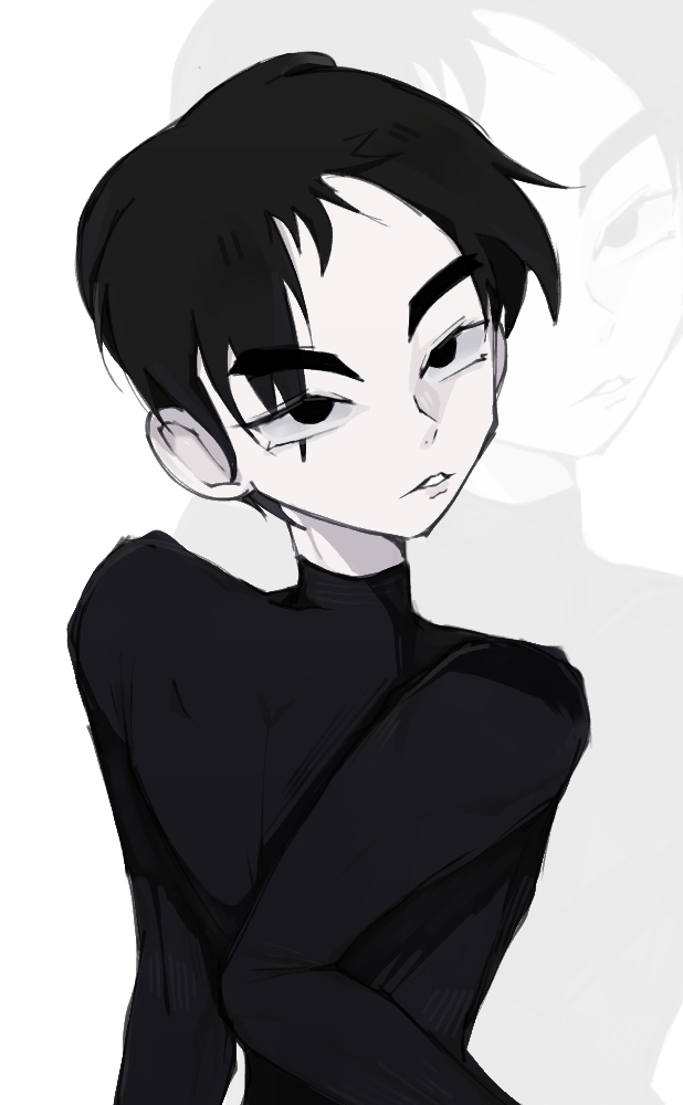 1boy, ?, ??, black_hair, dark_eye, eyelashes, from_side, goth_fashion