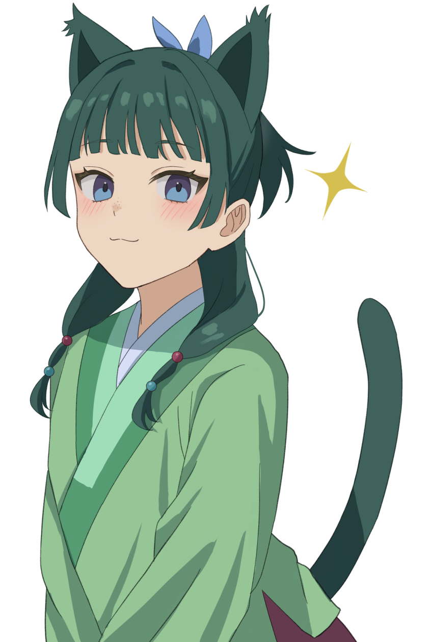 1girl, :3, animal_ears, aoqun, beads, blue_eyes, blush, cat_ears