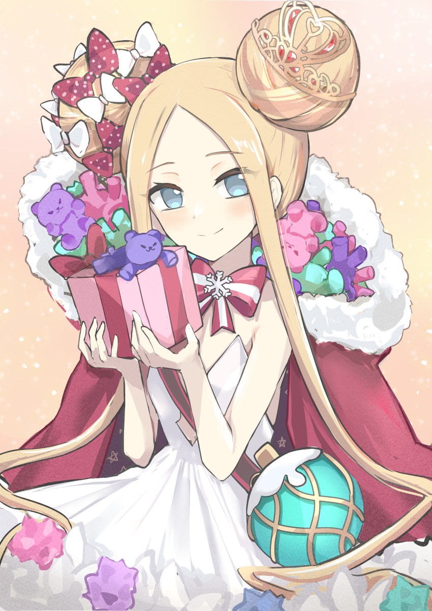 1girl, abigail_williams_(fate), abigail_williams_(santa)_(fate), absurdres, blonde_hair, blue_eyes, blush, bow