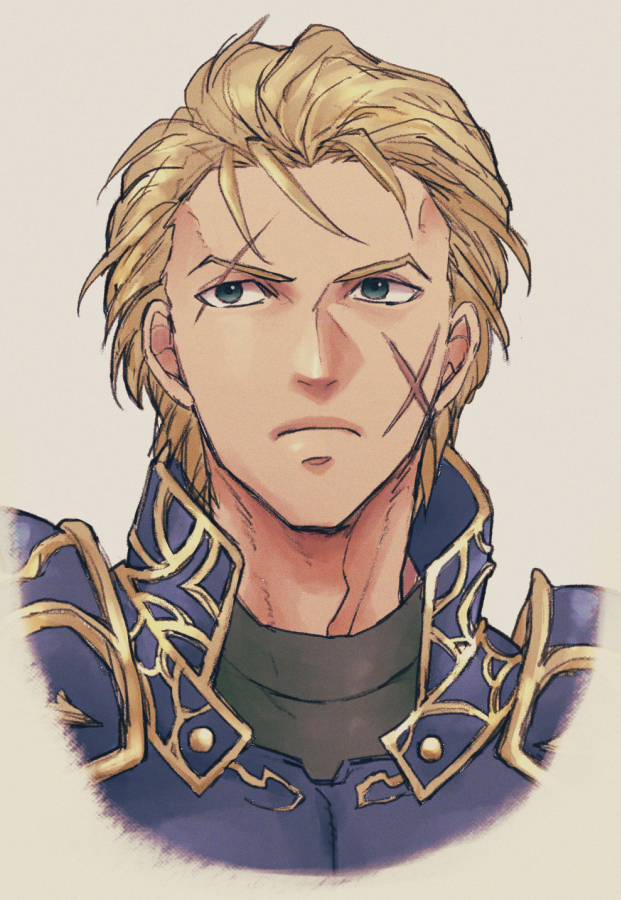 1boy, armor, blonde_hair, commentary_request, cropped_torso, cross_scar, fire_emblem, fire_emblem:_mystery_of_the_emblem
