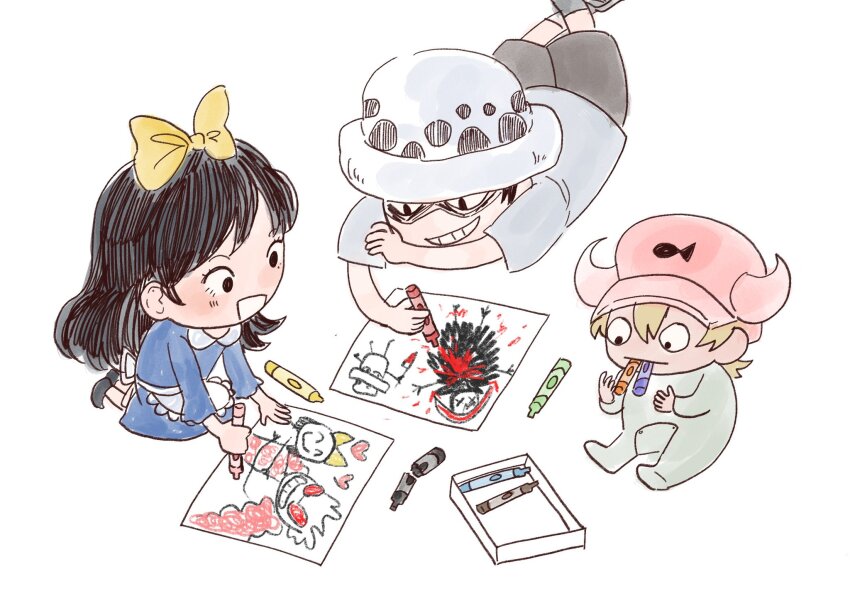 1girl, 2boys, aged_down, avaxxah, baby, baby_5, black_hair, blonde_hair