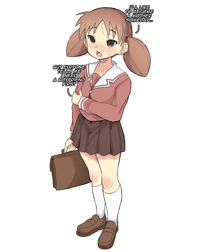 1girl, absurdres, azumanga_daioh's_school_uniform, azumanga_daiou, bag, brown_eyes, brown_hair, brown_shoes