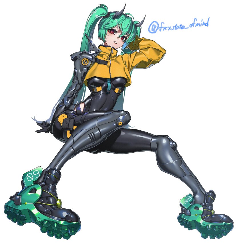 1girl, absurdres, arm_up, black_bodysuit, bodysuit, breasts, covered_navel, cropped_jacket