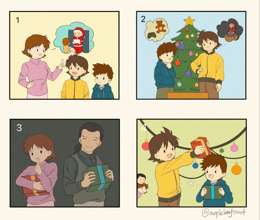 brothers, christmas_tree, digimon, digimon_frontier, family, gift, highres, kanbara_hiroaki