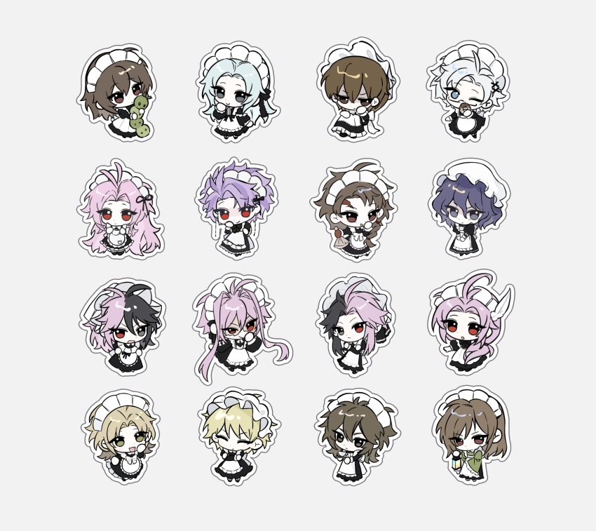 1girl, 6+boys, absurdres, alternate_costume, antenna_hair, apron, asymmetrical_legwear, black_dress