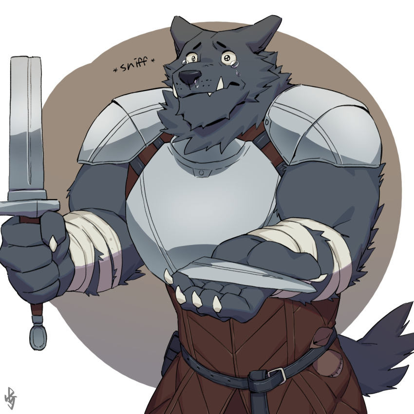 1boy, 2021, absurdres, animal_ears, armor, bandaged_arm, bandages, bara