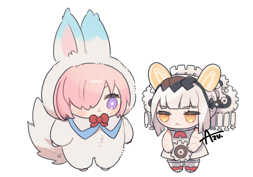 2girls, animal_ears, azu_(kirara310), chibi, cosplay, costume, fate/grand_order, fate_(series)