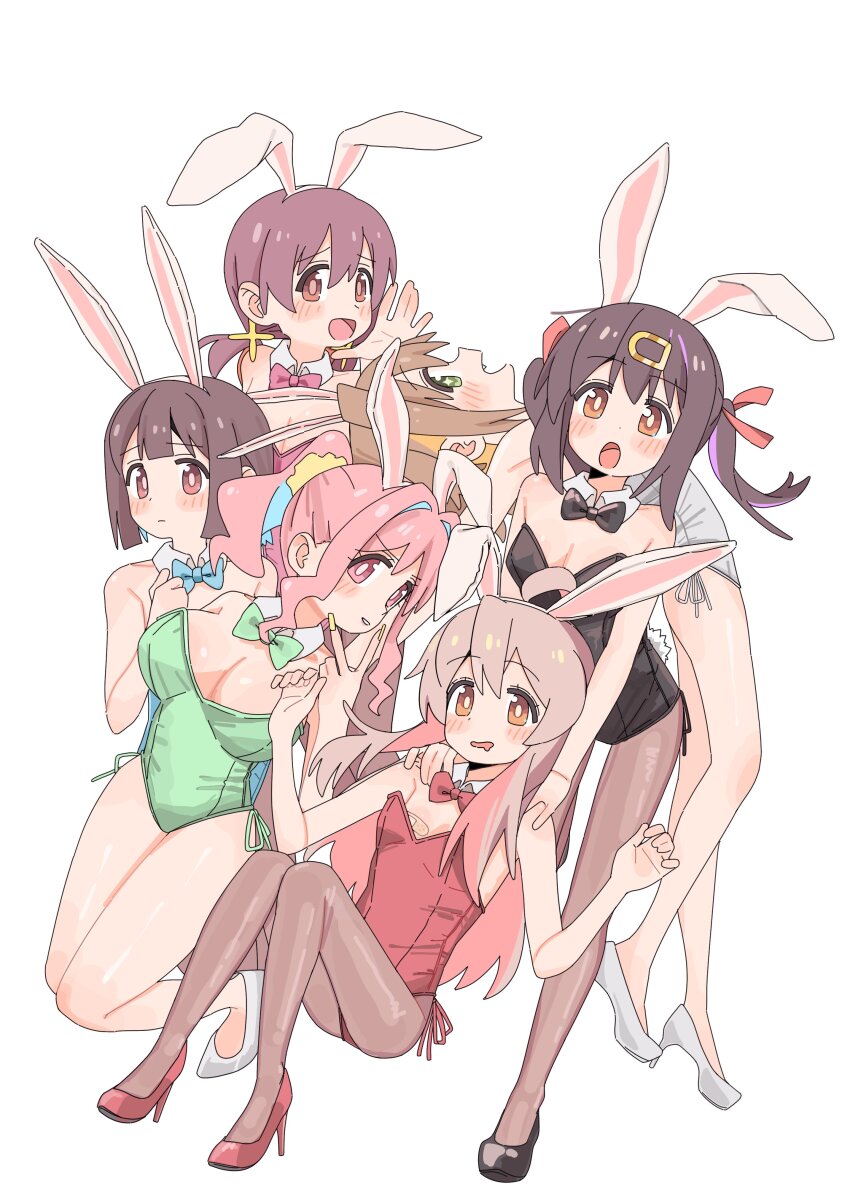 6+girls, 7ben9i, absurdres, ahoge, animal_ears, bandaid, bare_shoulders, black_hair