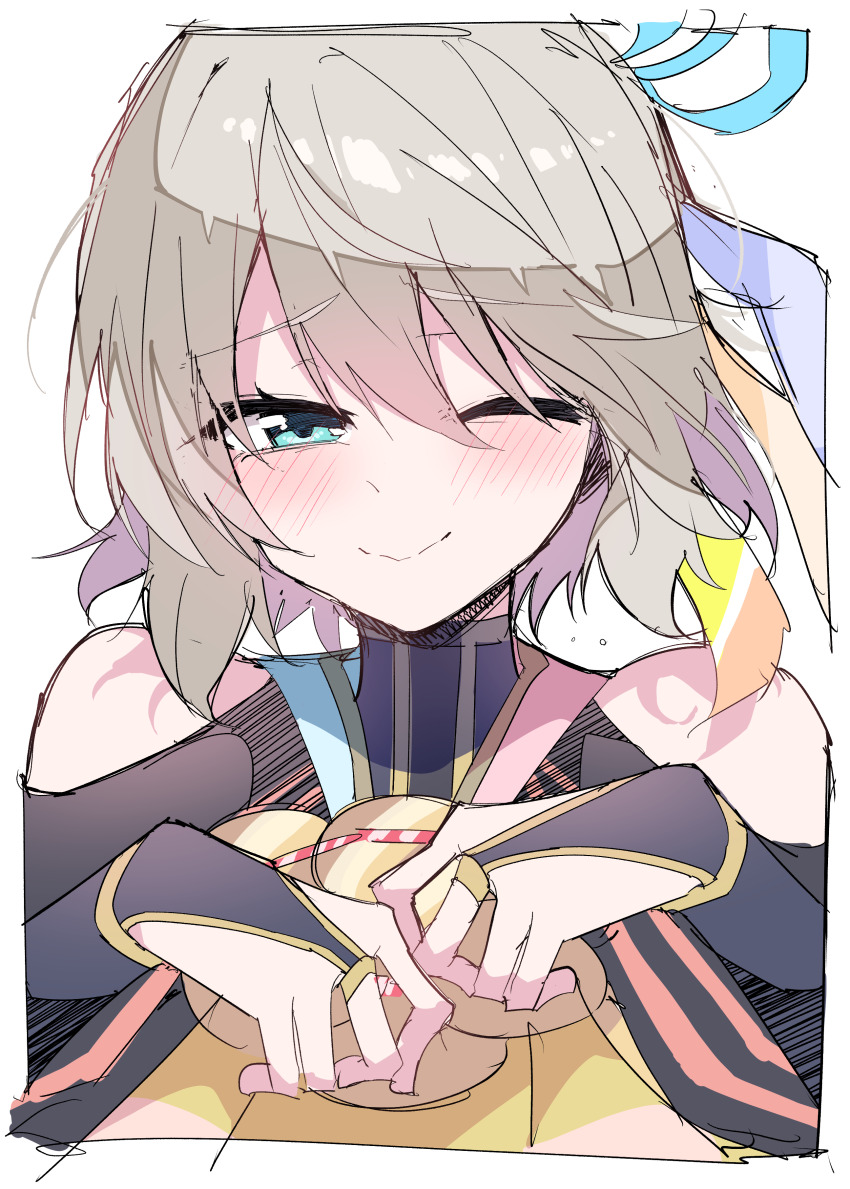 1girl, absurdres, blue_eyes, blush, bridal_gauntlets, brown_hair, dress, hair_ribbon