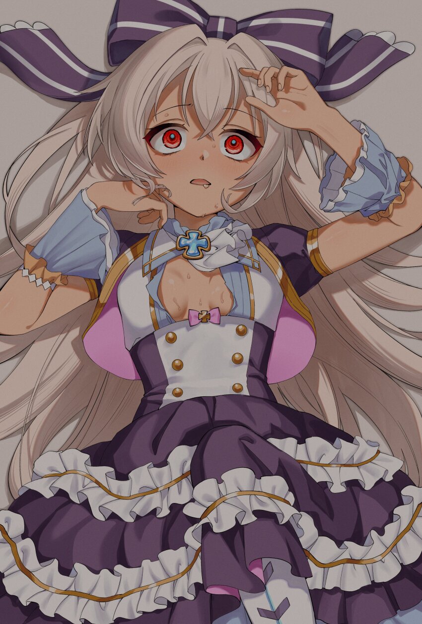 1girl, absurdres, bow, breasts, cleavage, dark-skinned_female, dark_skin, dress