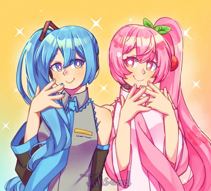 1girl, bare_shoulders, black_sleeves, blue_eyes, closed_mouth, collared_shirt, detached_sleeves, dual_persona