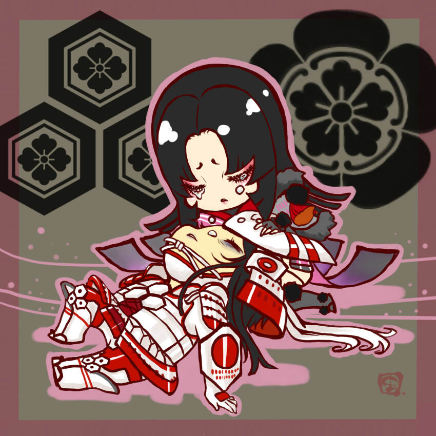 1boy, 1girl, absurdres, armor, azai_nagamasa_(sengoku_basara), bags_under_eyes, black_hair, border