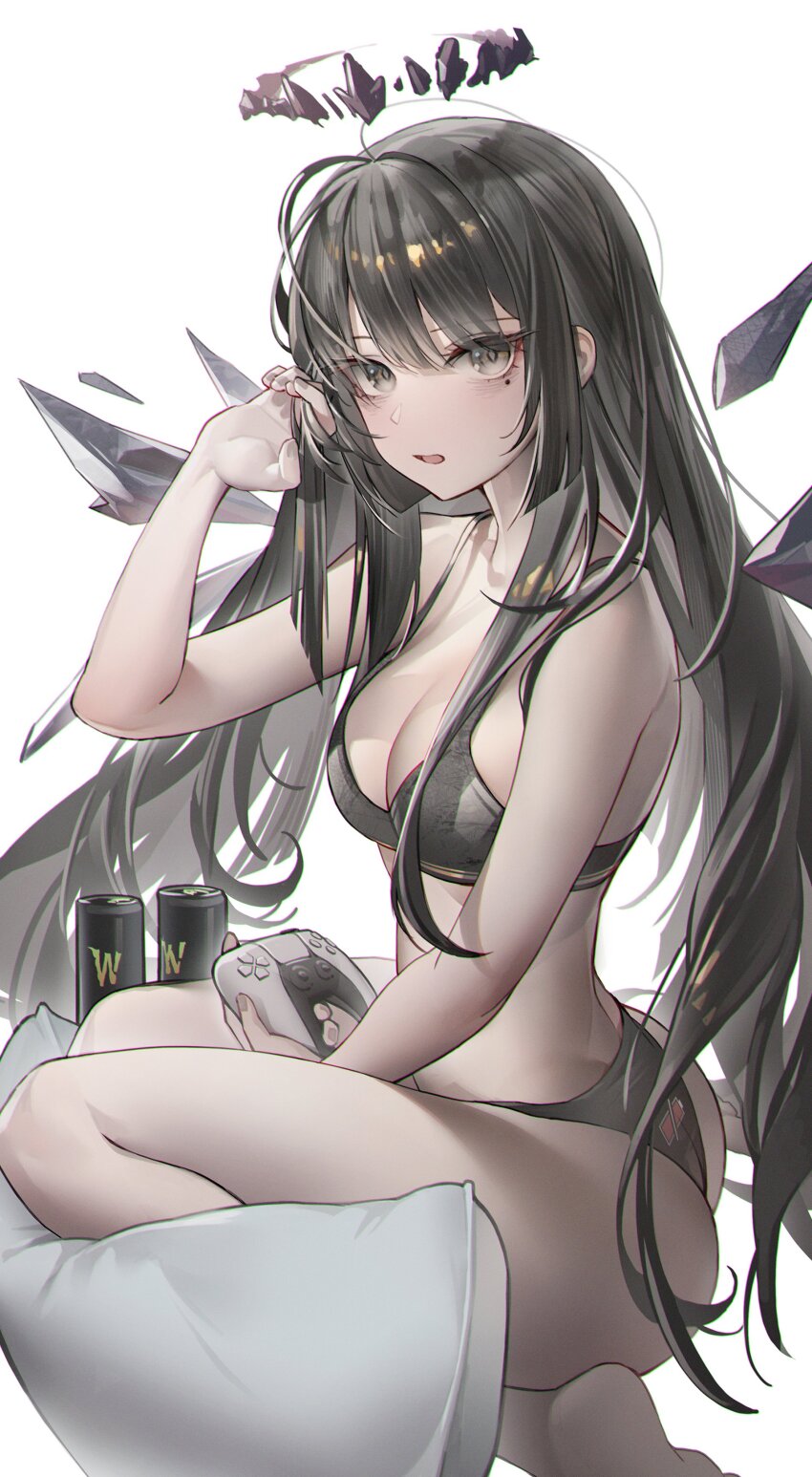 1girl, :o, absurdres, ahoge, arknights, ass, bags_under_eyes, black_bra