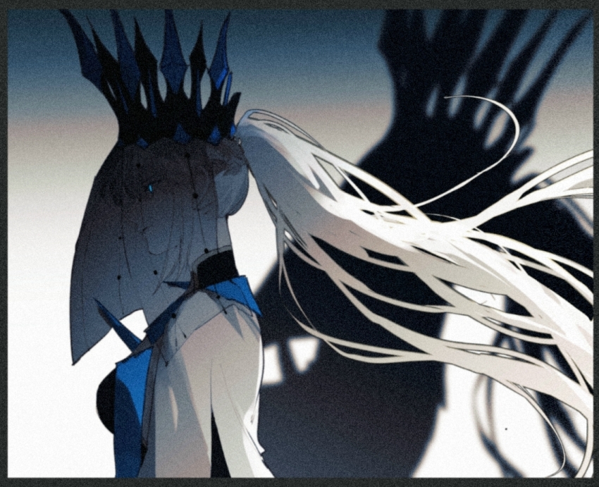 1girl, aizendai, black_veil, blue_eyes, breasts, chinese_commentary, commentary_request, crown