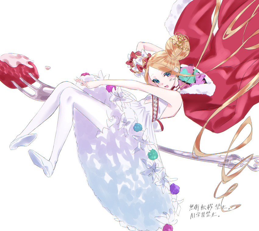 1girl, abigail_williams_(fate), abigail_williams_(santa)_(fate), absurdres, bare_shoulders, blonde_hair, blue_eyes, blush