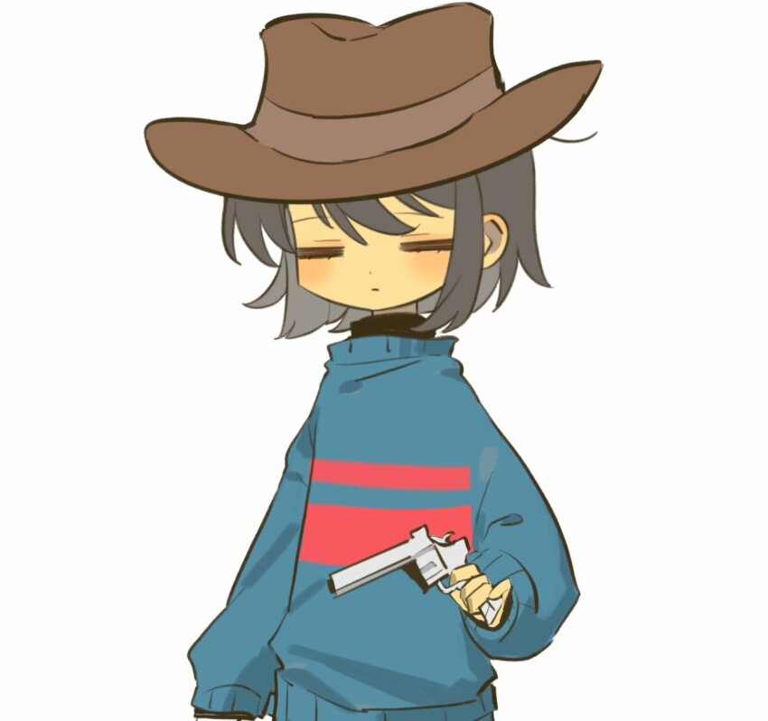 1other, arm_at_side, bandaid, bandaid_on_face, bandaid_on_nose, blue_sweater, bob_cut, brown_hair