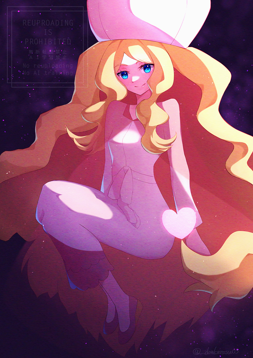 1girl, absurdres, blonde_hair, blue_eyes, caitlin_(pokemon), closed_mouth, commentary_request, dress