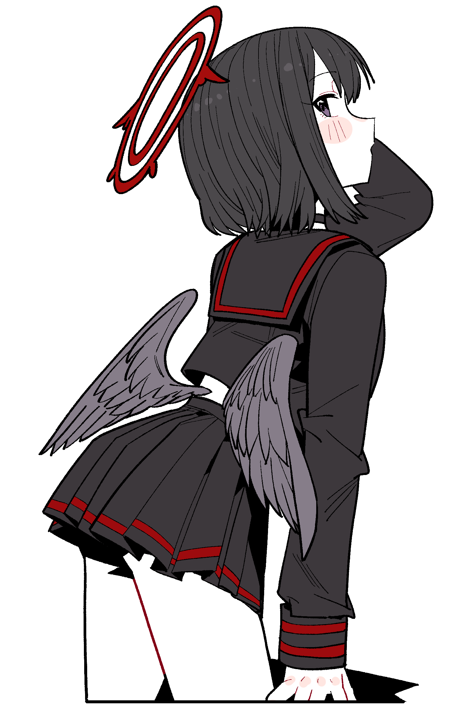 1girl, absurdres, black_eyes, black_hair, blue_archive, blush, halo, highres