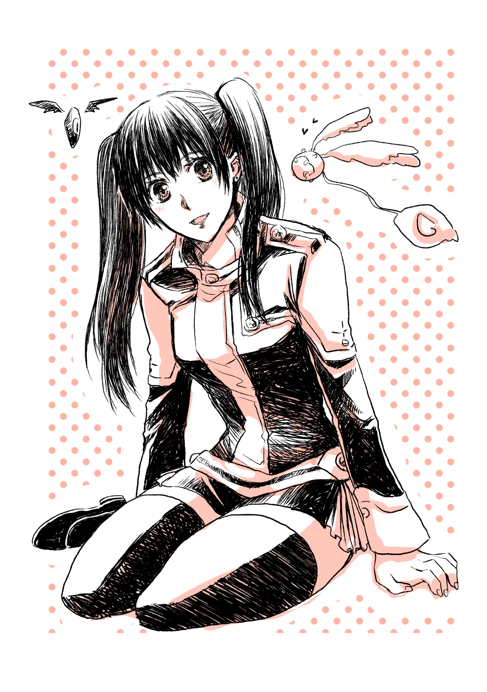 1girl, asukawvm, black_boots, black_hair, black_jacket, black_order_uniform, black_skirt, black_thighhighs