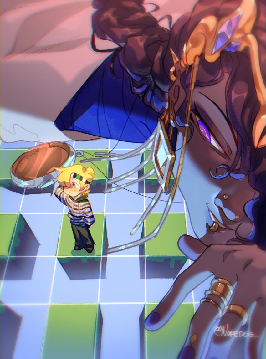 2boys, absurdres, ahoge, androgynous, animification, bishounen, blonde_hair, commentary