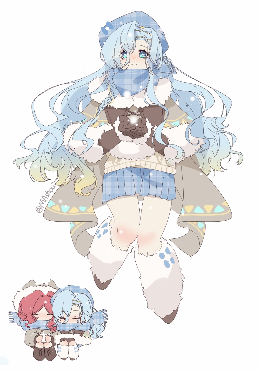 2girls, 37_(reverse:1999), absurdres, beret, blonde_hair, blue_eyes, blue_hair, blue_hat