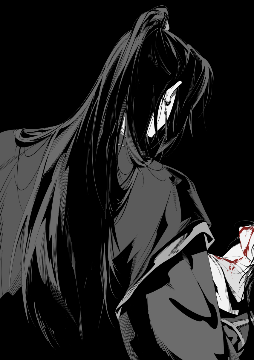 2boys, absurdres, blood, blood_on_clothes, blood_on_face, carrying, carrying_person, chinese_clothes