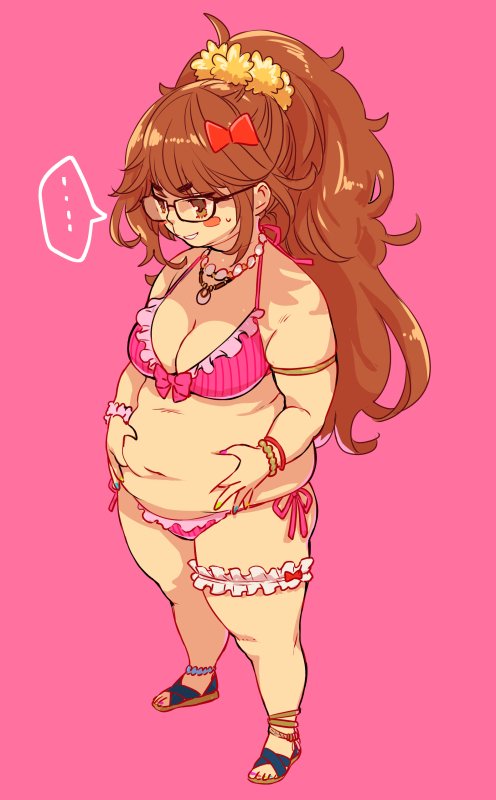 ..., 1girl, anklet, arm_strap, belly, bikini, blush_stickers, bow