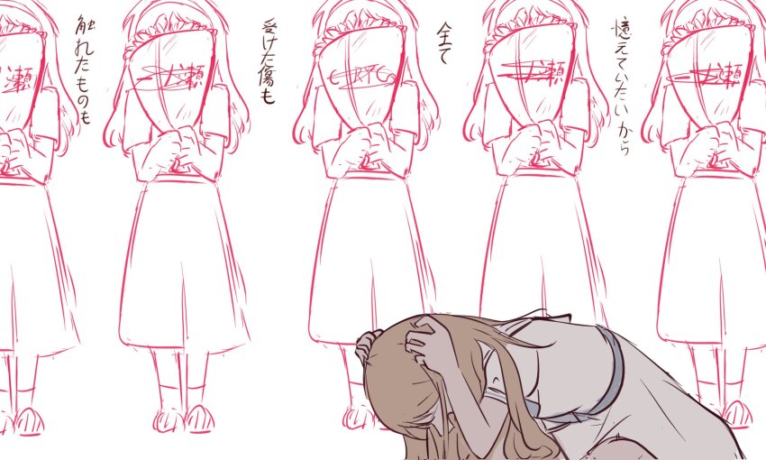 1girl, age_progression, ansy09080527, bang_dream!, bang_dream!_it's_mygo!!!!!, bouquet, brown_hair, chinese_commentary