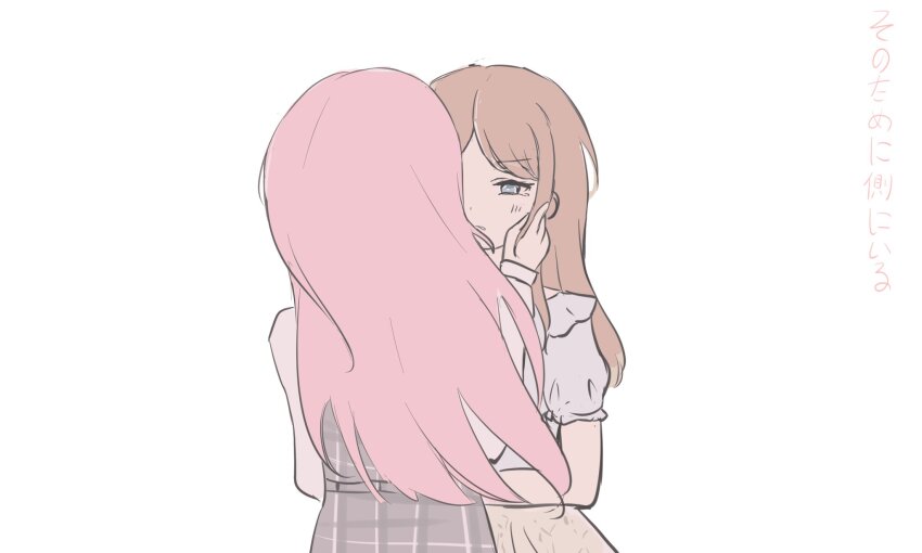 2girls, ansy09080527, bang_dream!, bang_dream!_it's_mygo!!!!!, biting_own_lip, blush, brown_hair, chihaya_anon