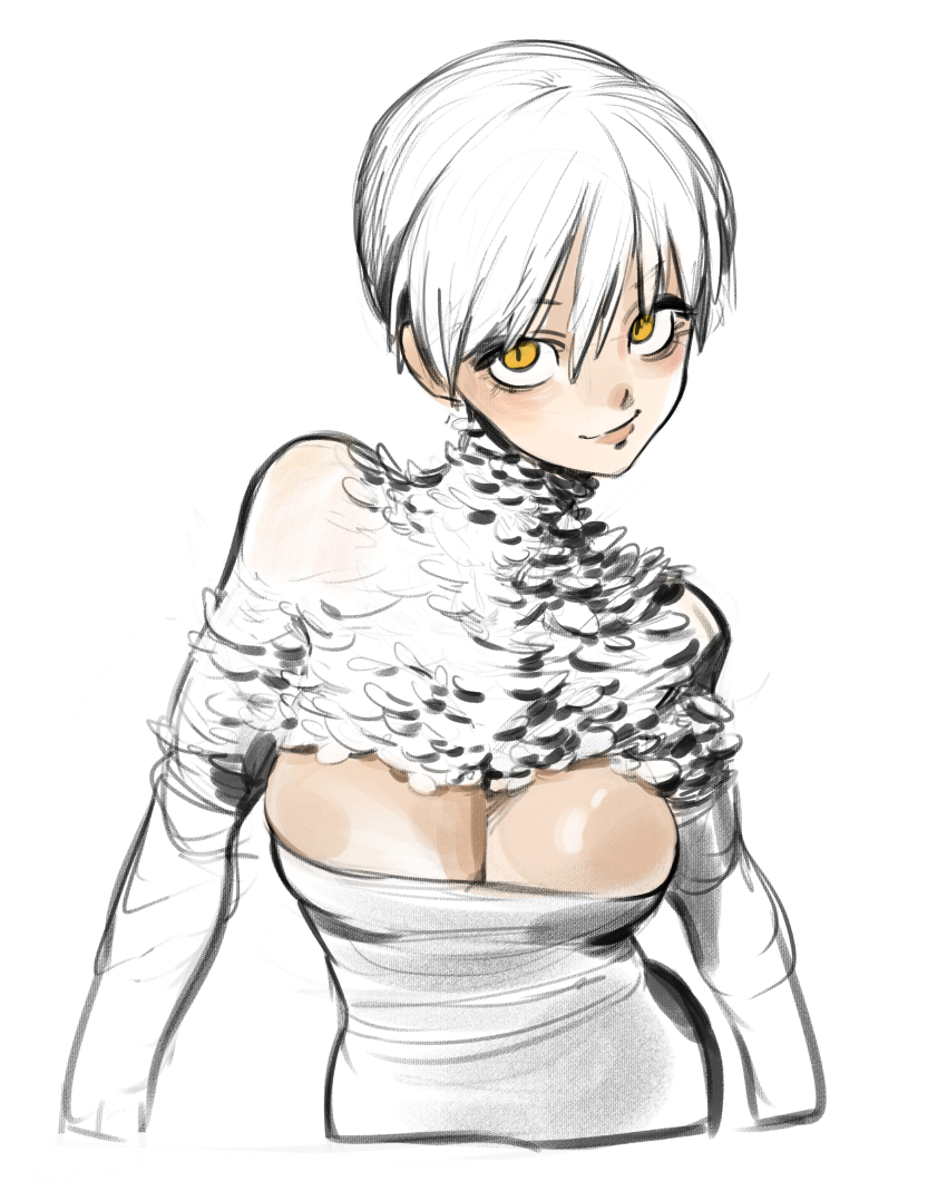 1girl, absurdres, breasts, character_request, closed_mouth, commentary, copyright_request, dress