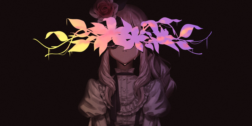 1other, absurdres, akiyama_mizuki, bake_no_hana_(vocaloid), black_background, commentary_request, covered_eyes, crying