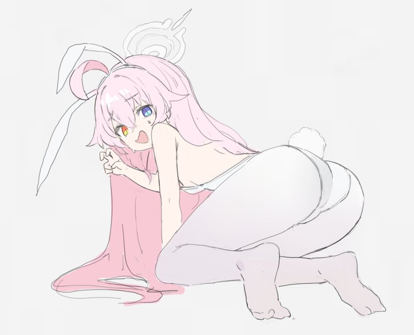 1girl, absurdres, ahoge, animal_ears, blue_archive, dydldidl, fake_animal_ears, from_behind