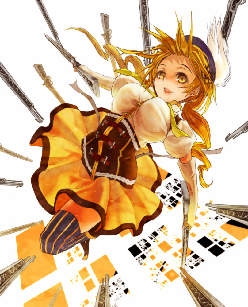 10s, 1girl, arched_back, beret, blonde_hair, corset, detached_sleeves, drill_hair