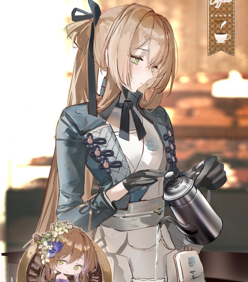 1girl, black_gloves, black_ribbon, dress, flower, girls'_frontline, girls'_frontline_2:_exilium, gloves