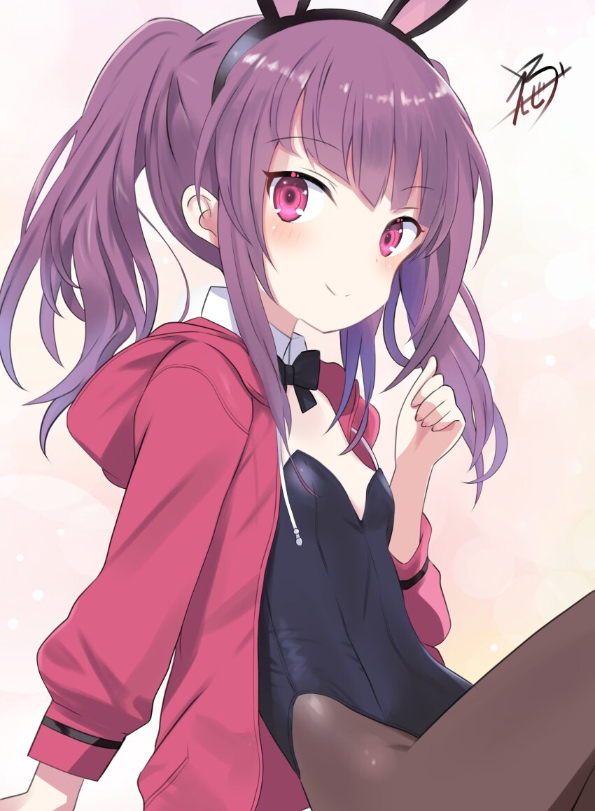 1girl, absurdres, alice_gear_aegis, animal_ears, black_bow, black_bowtie, black_leotard, black_pantyhose