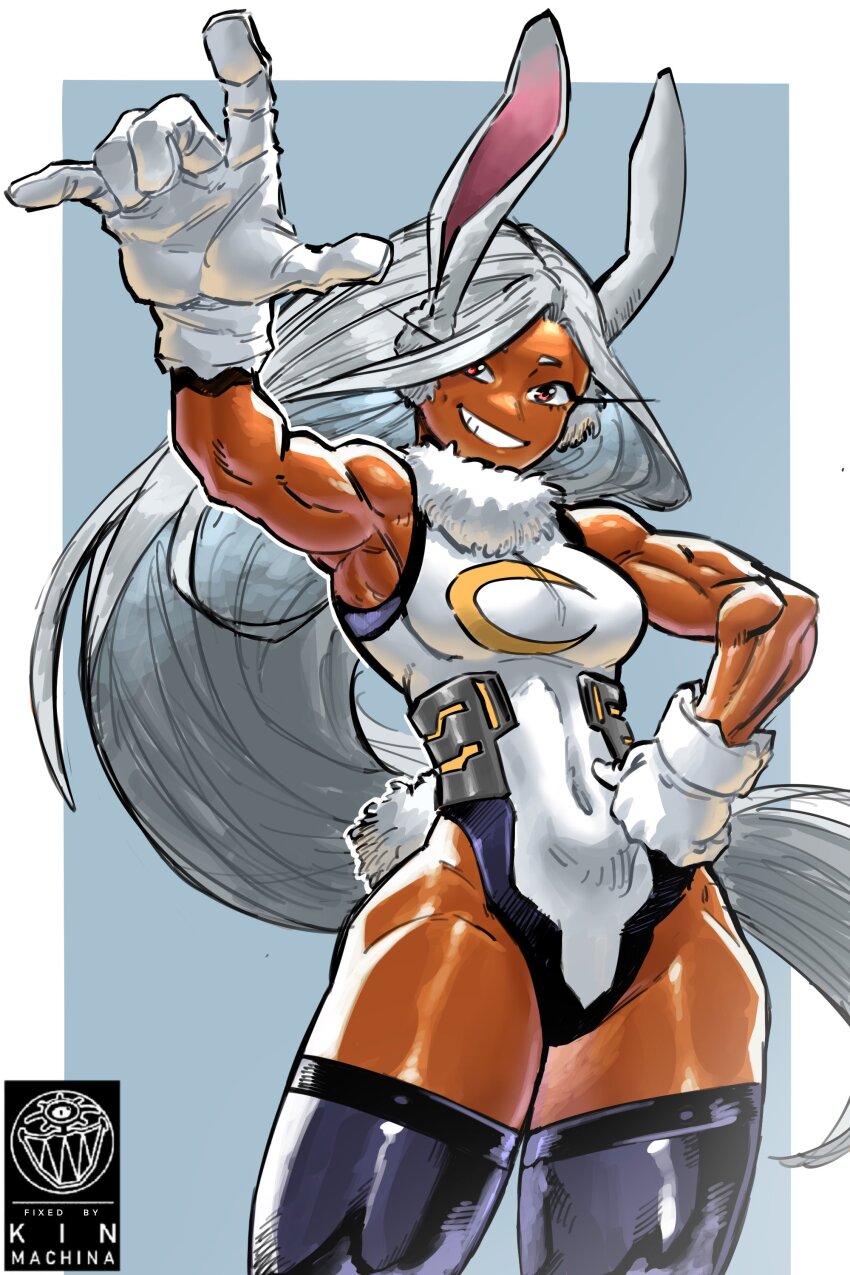 1girl, absurdres, animal_ears, armpits, black_thighhighs, boku_no_hero_academia, breasts, clothing_cutout