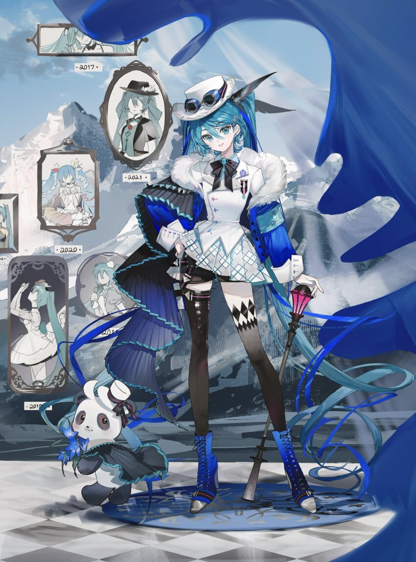 1girl, alternate_costume, aqua_eyes, aqua_gem, aqua_hair, aqua_nails, armband, asymmetrical_legwear