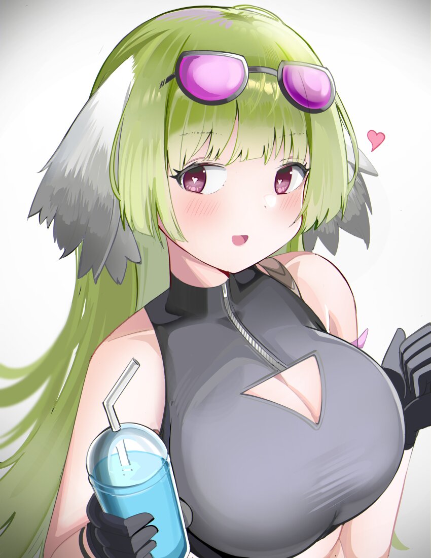 1girl, :d, absurdres, arknights, bare_shoulders, black_gloves, blush, breasts