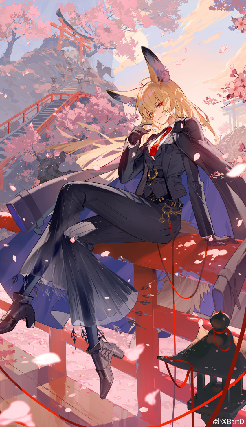 1girl, 1other, absurdres, animal_ear_fluff, animal_ears, ankle_boots, architecture, arknights