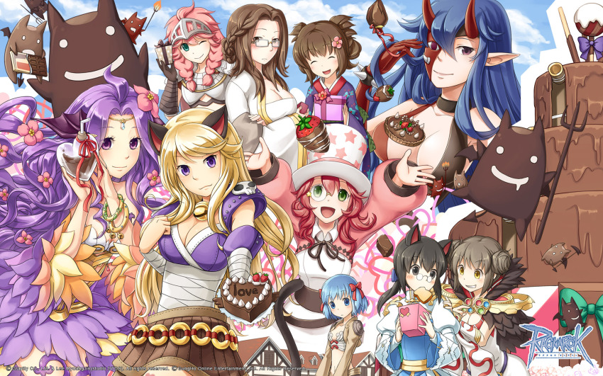 6+girls, :3, :d, ahoge, animal_ears, arch_bishop_(ragnarok_online), armor, assassin_(ragnarok_online)