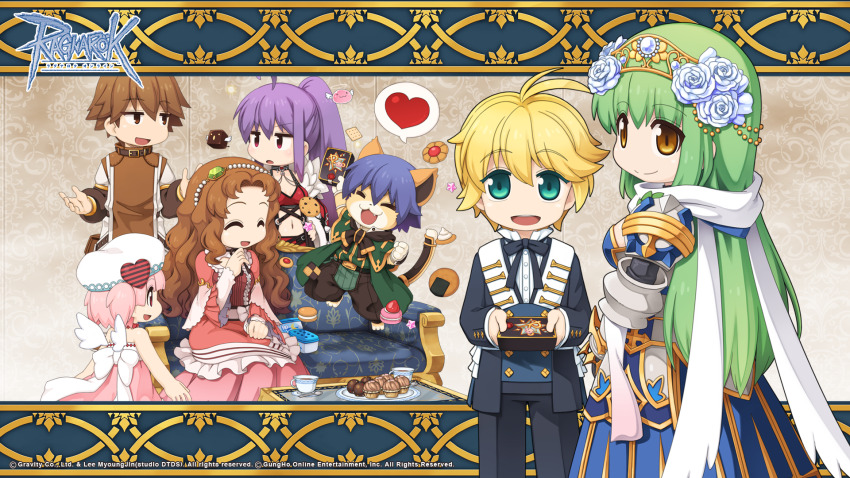 3boys, 4girls, :3, agnes_lugenburg, ahoge, animal_ears, armor, armored_dress