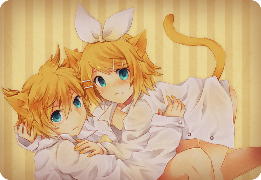 1boy, 1girl, animal_ears, aqua_eyes, bad_id, bad_pixiv_id, blonde_hair, brother_and_sister