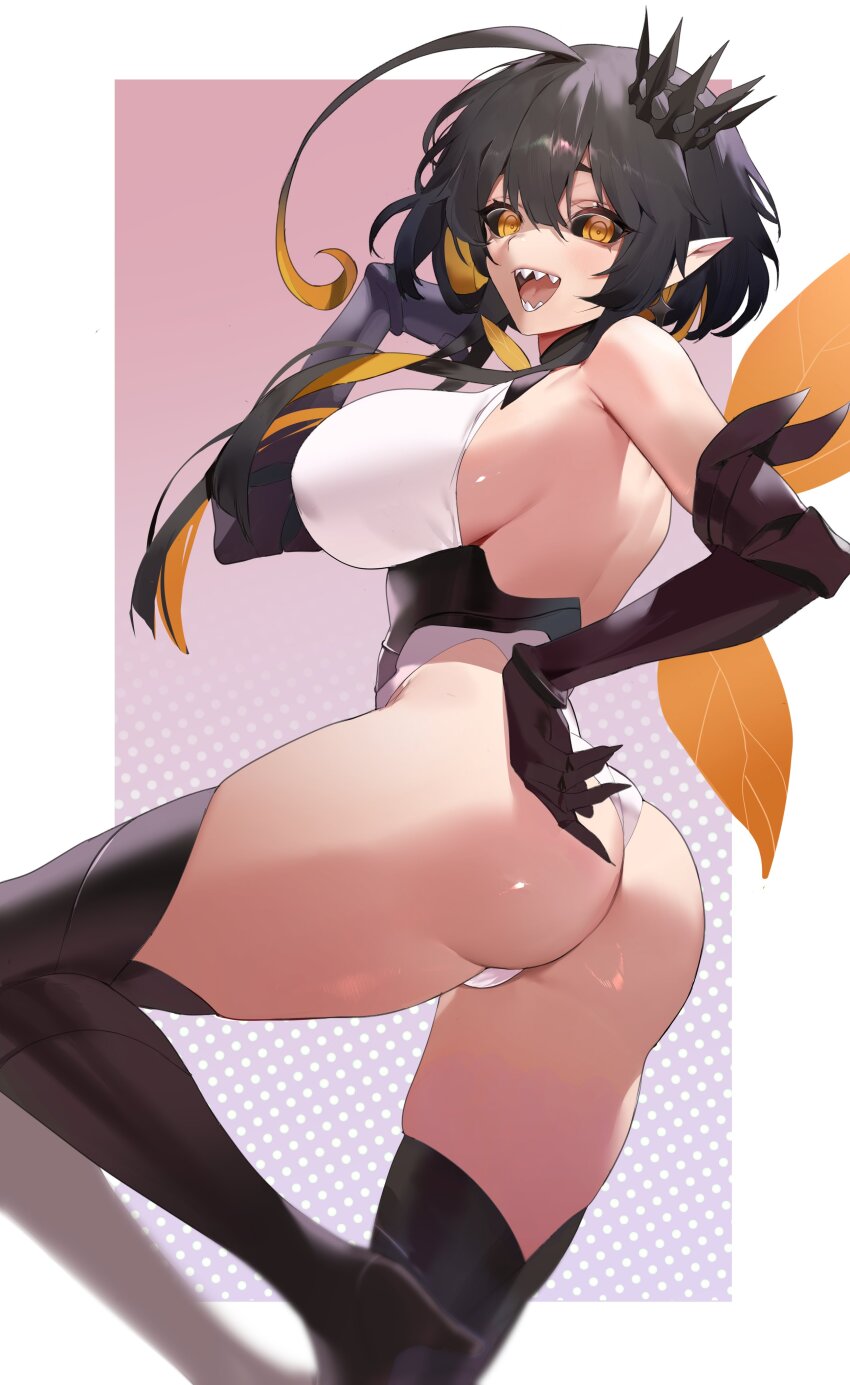 1girl, absurdres, ahoge, arthropod_girl, ass, bare_shoulders, bee_girl, bee_wings