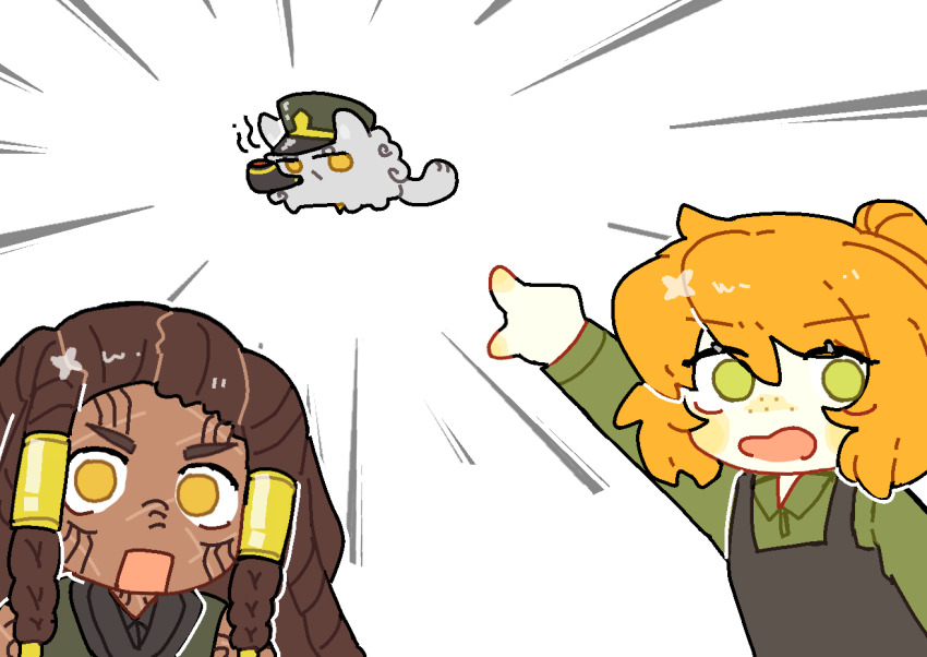 2girls, ahab_(project_moon), animal_request, animalization, apron, braided_dreadlocks, brown_apron, brown_hair