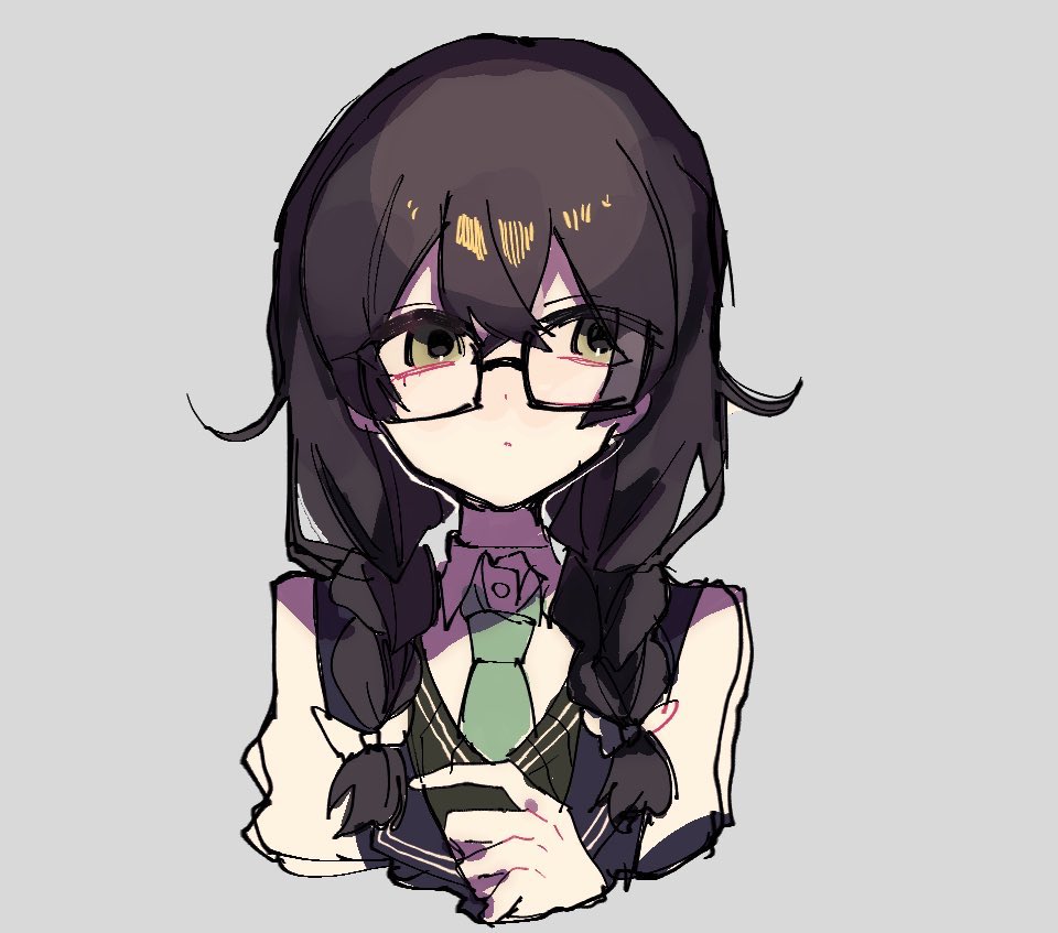 1girl, black-framed_eyewear, black_hair, braid, cevio, closed_mouth, collared_shirt, commentary_request