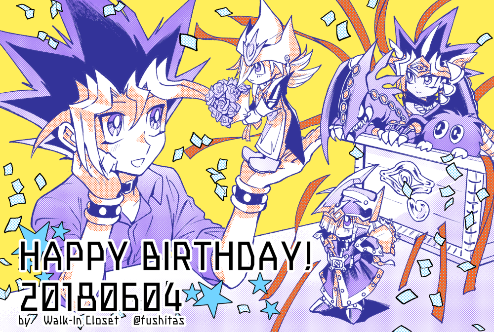 1girl, 3boys, atem, black_choker, bouquet, choker, claws, dated